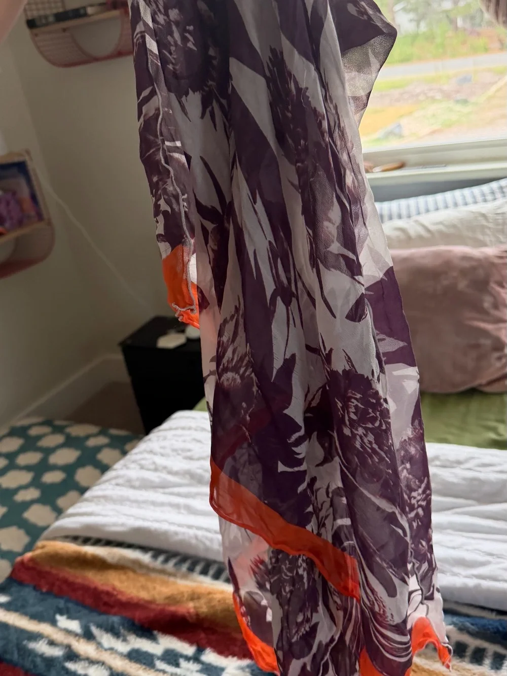 Purple Floral Maxi Skirt with Orange Trim